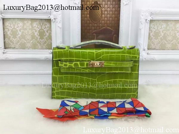 Hermes MINI Kelly 22cm Tote Bag Croco Leather KL22 Cyan