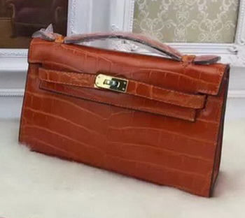 Hermes MINI Kelly 22cm Tote Bag Croco Leather KL22 Orange