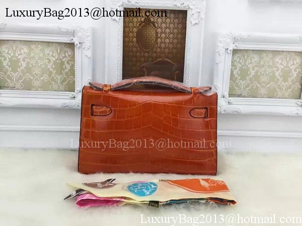 Hermes MINI Kelly 22cm Tote Bag Croco Leather KL22 Orange