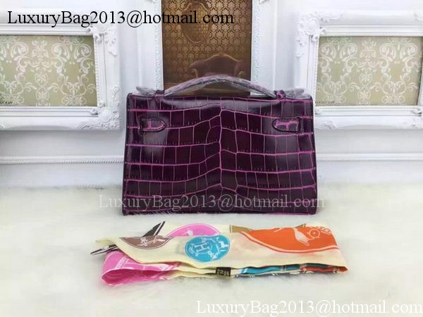 Hermes MINI Kelly 22cm Tote Bag Croco Leather KL22 Purple