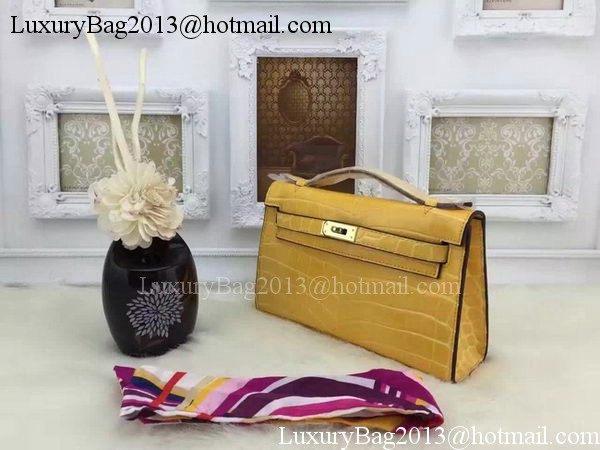 Hermes MINI Kelly 22cm Tote Bag Croco Leather KL22 Yellow