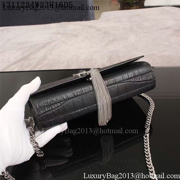 Yves Saint Laurent Croco Leather Cross-body Shoulder Bag 1311224 Black