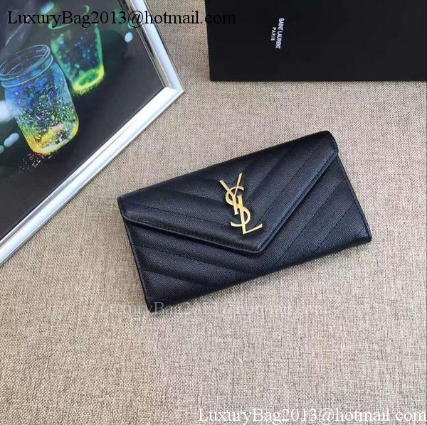Yves Saint Laurent Monogramme Calfskin Leather Flap Wallet Y38202 Black
