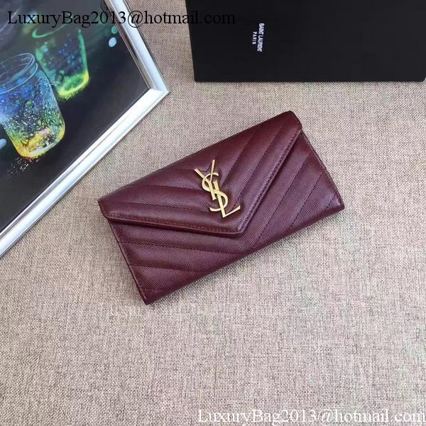 Yves Saint Laurent Monogramme Calfskin Leather Flap Wallet Y38202 Wine