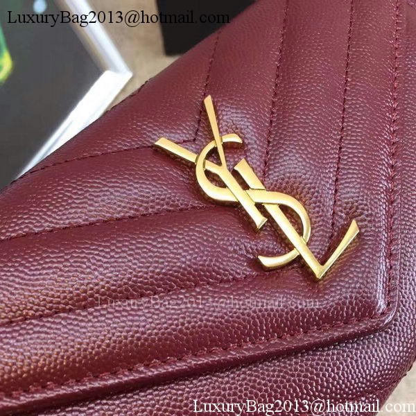 Yves Saint Laurent Monogramme Calfskin Leather Flap Wallet Y38202 Wine