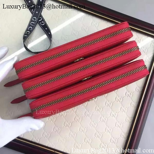 Gucci Leather Zip Around Wallet 456117 Red