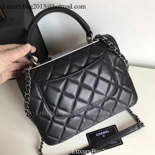 Chanel Classic Top Flap Bag Black Original Sheepskin Leather A92236 Silver