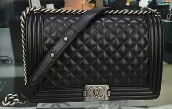 Boy Chanel Flap Bag Black Original Sheepskin Leather A67088 Silver