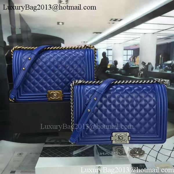 Boy Chanel Flap Bag Blue Original Sheepskin Leather A67088 Gold
