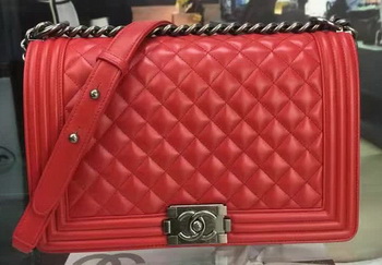 Boy Chanel Flap Bag Red Original Sheepskin Leather A67088 Silver