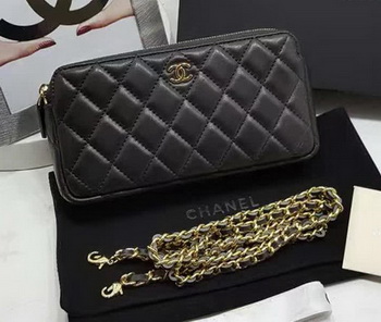 Chanel mini Shoulder Bag Black Sheepskin Leather A7020 Gold