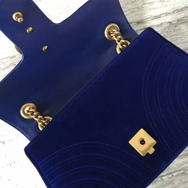 Gucci GG Marmont Suede Leather Medium Shoulder Bag 443497 Dark Blue