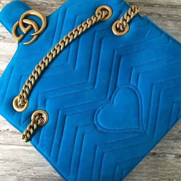 Gucci GG Marmont Suede Leather Medium Shoulder Bag 443497 Blue