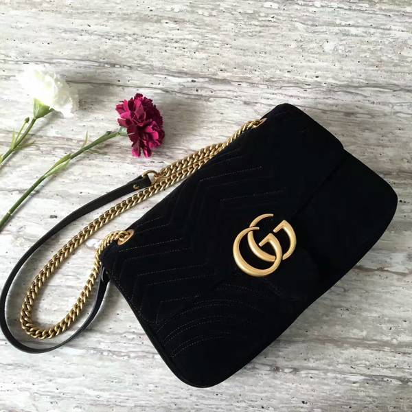 Gucci GG Suede Leather Shoulder Bag 443496 Black
