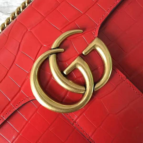 Gucci GG Marmont Crocodile Leather Shoulder Bag 431777 Red