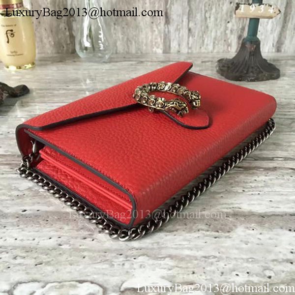 Gucci Dionysus Calfskin Leather Chain Wallet 404141 Red