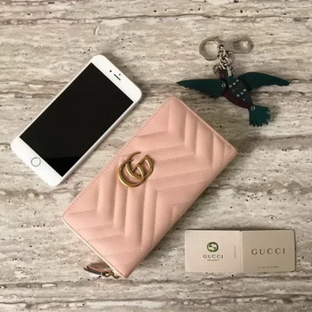 Gucci GG Marmont Zip Around Wallet 443123 Pink