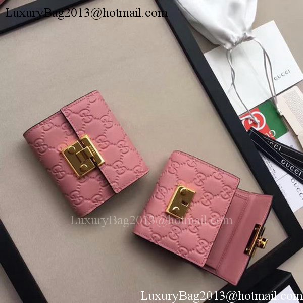 Gucci Signature Leather Padlock Wallet 453155 Pink