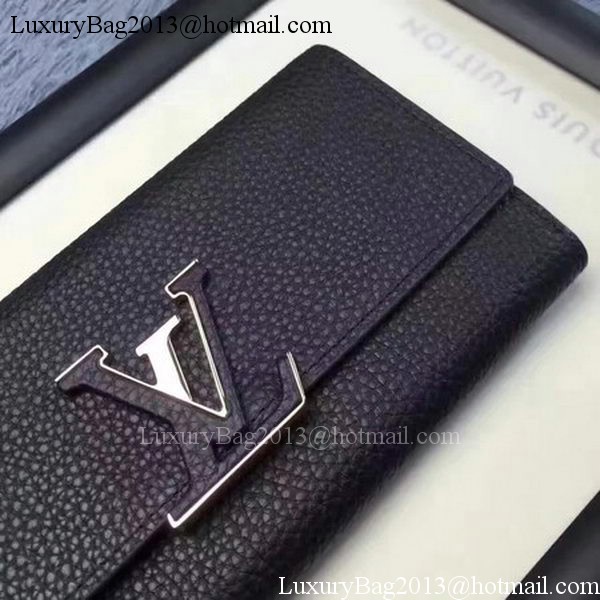 Louis Vuitton Calfskin Leather CAPUCINES WALLET M61249 Black