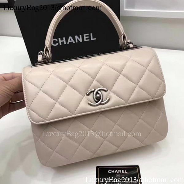 Chanel Classic Top Handle Bag Apricot Sheepskin Leather A92991 Silver