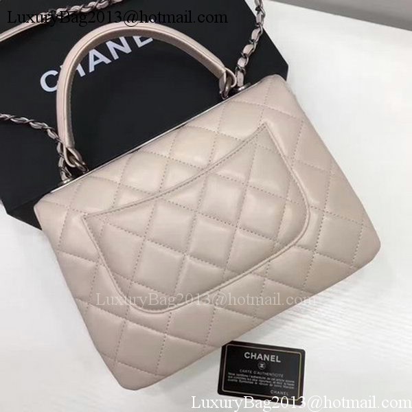 Chanel Classic Top Handle Bag Apricot Sheepskin Leather A92991 Silver