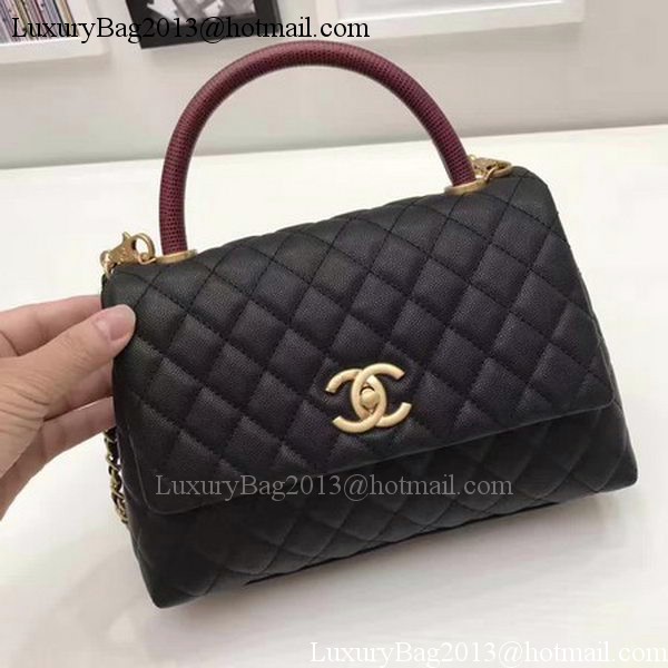 Chanel Classic Top Handle Bag Black Sheepskin Leather A92991 Silver