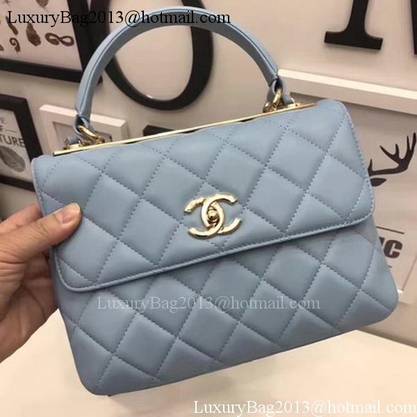 Chanel Classic Top Handle Bag Blue Sheepskin Leather A92991 Gold