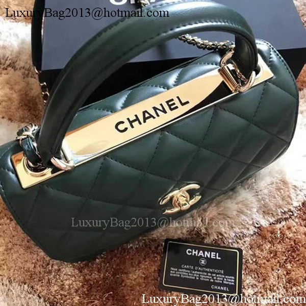 Chanel Classic Top Handle Bag Green Sheepskin Leather A92991 Gold