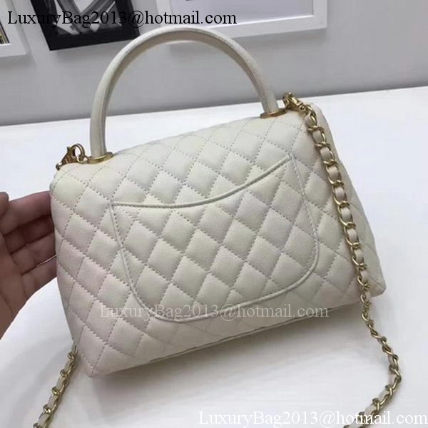 Chanel Classic Top Handle Bag OffWhite Sheepskin Leather A92991 Gold