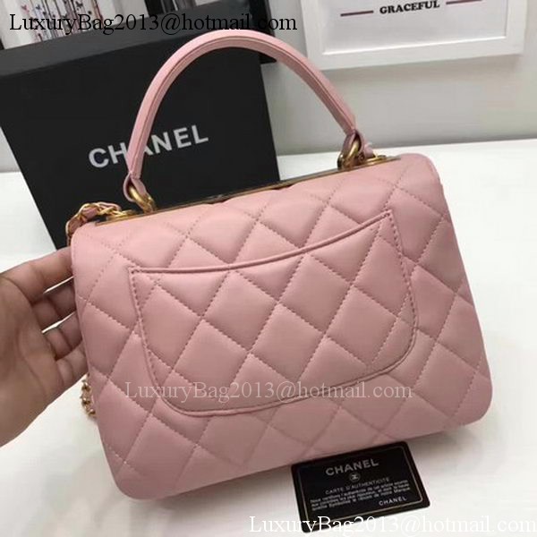 Chanel Classic Top Handle Bag Pink Sheepskin Leather A92991 Gold