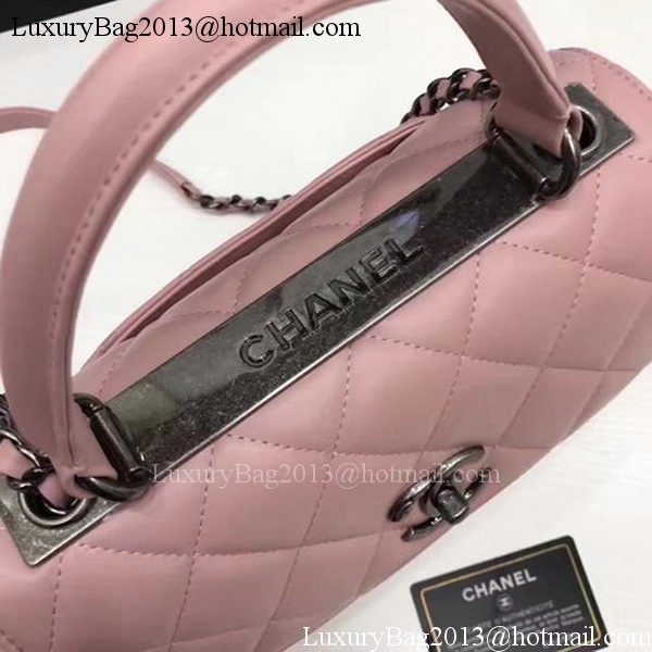 Chanel Classic Top Handle Bag Pink Sheepskin Leather A92991 Silver