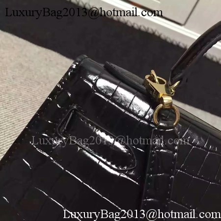 Hermes Kelly 28cm Shoulder Bag Croco Leather K28 Black