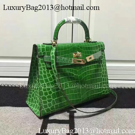Hermes Kelly 28cm Shoulder Bag Croco Leather K28 Green