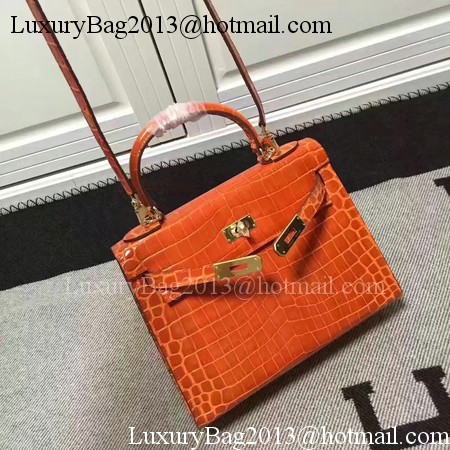Hermes Kelly 28cm Shoulder Bag Croco Leather K28 Orange