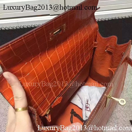 Hermes Kelly 28cm Shoulder Bag Croco Leather K28 Orange