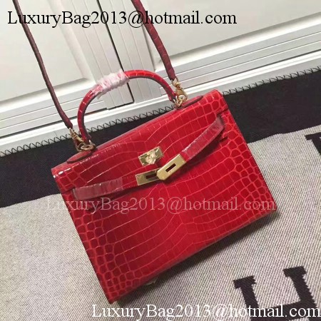 Hermes Kelly 28cm Shoulder Bag Croco Leather K28 Red