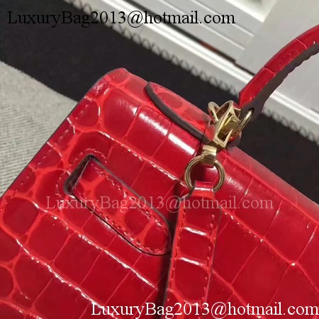 Hermes Kelly 28cm Shoulder Bag Croco Leather K28 Red