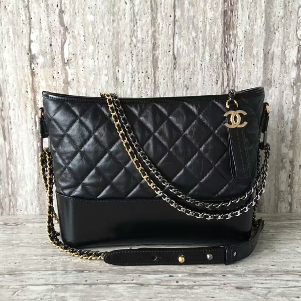 Chanel Gabrielly Calf Leather Shoulder Bag 93824 Black