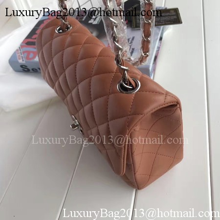 Chanel mini Classic Flap Bag Brown Original Sheepskin Leather A1116 Silver