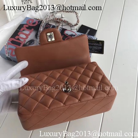 Chanel mini Classic Flap Bag Brown Original Sheepskin Leather A1116 Silver