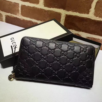 Gucci Bree Guccissima Leather Zip Around Wallet 323397 Black