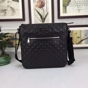Gucci Signature Leather Messenger Bag 406408 Black