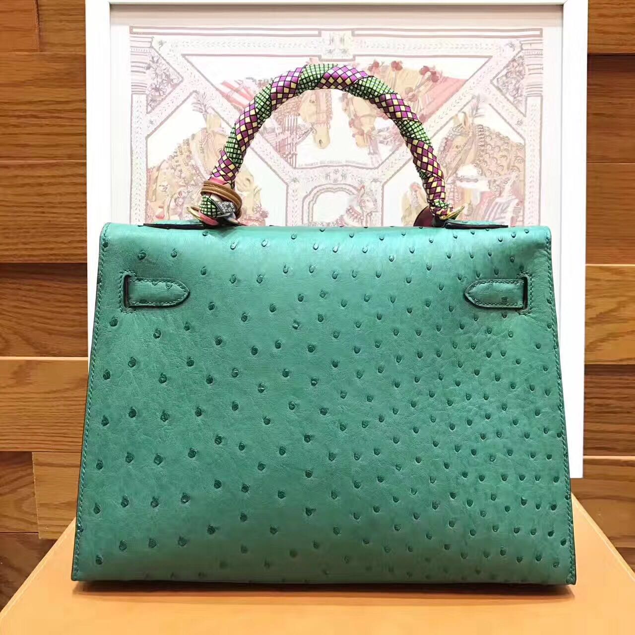 HERMES Ostrich Leather Toto Bag 1788 Green
