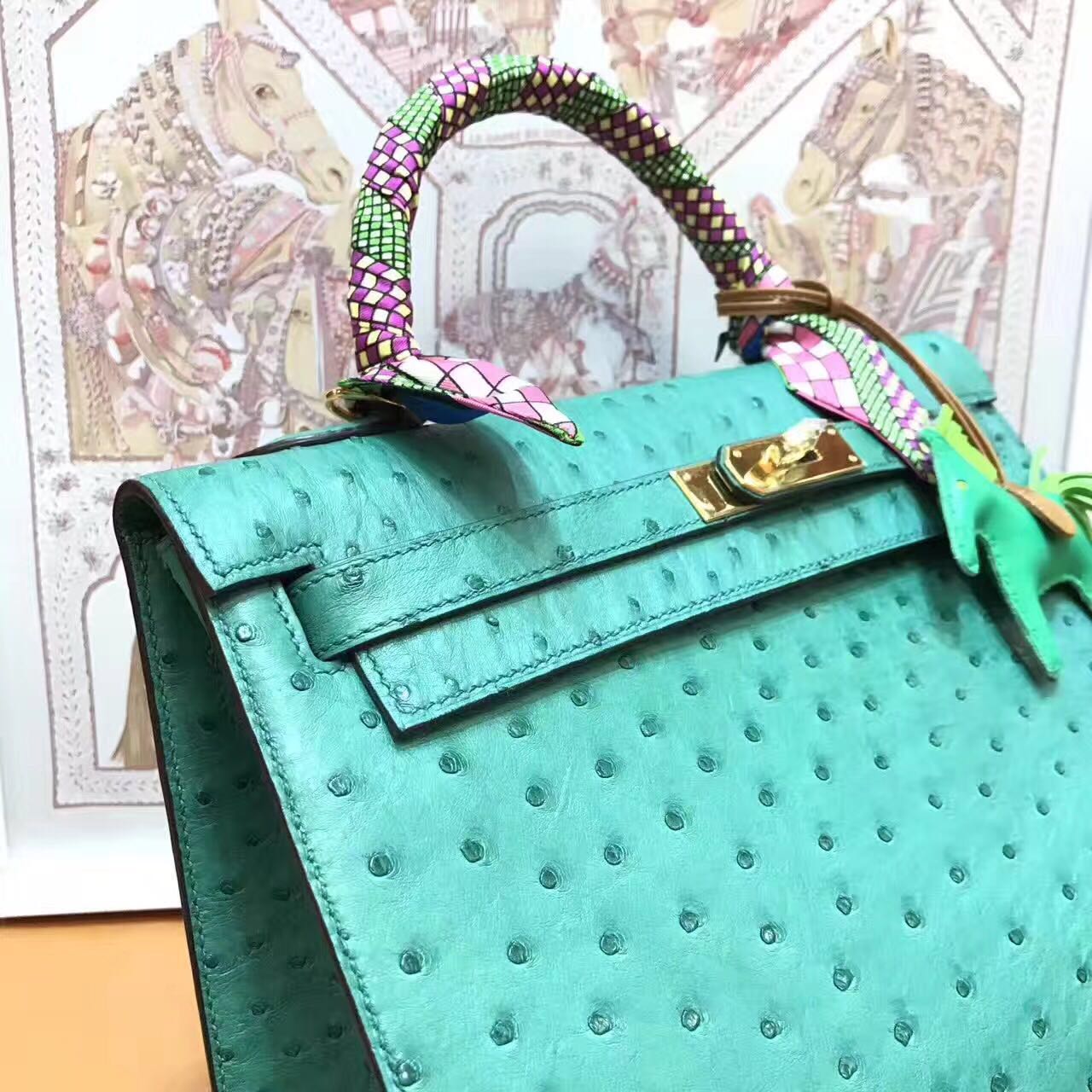 HERMES Ostrich Leather Toto Bag 1788 Green
