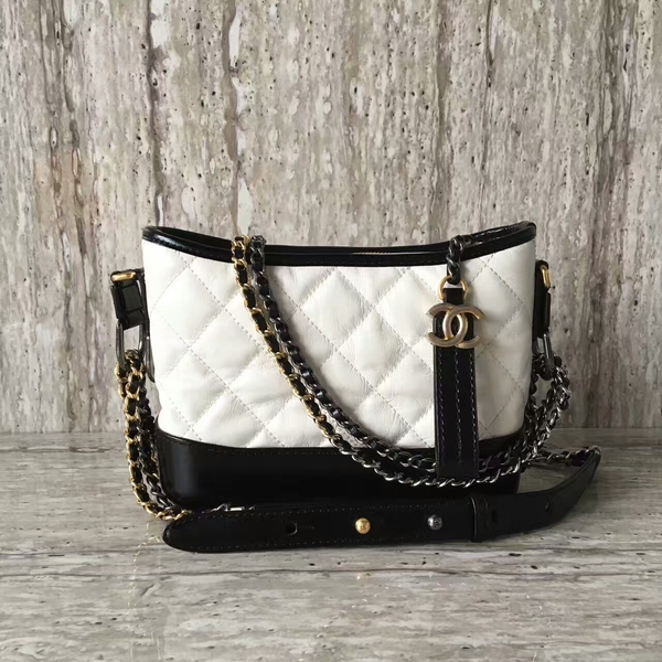 Chanel Gabrielly Calf Leather Shoulder Bag 93823 Black&White