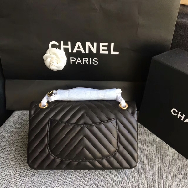 Chanel Flap Shoulder Bags Black Original Sheepskin CF1112 Gold