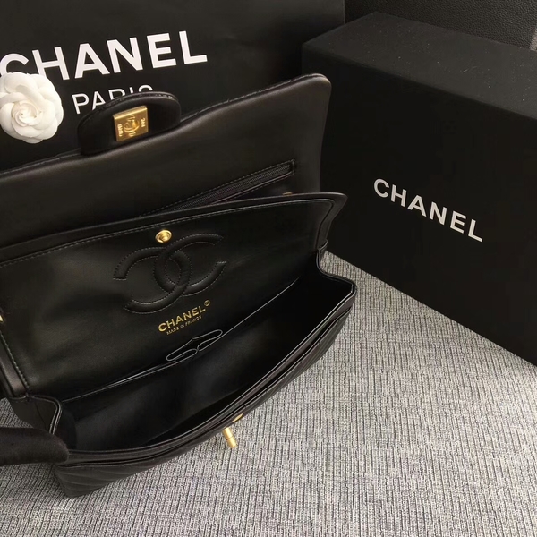 Chanel Flap Shoulder Bags Black Original Sheepskin CF1112 Gold