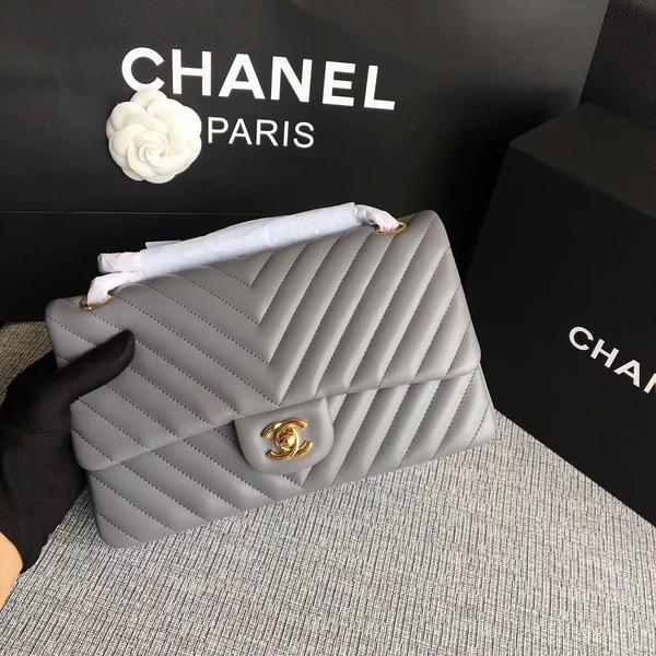 Chanel Flap Shoulder Bags Grey Original Sheepskin CF1112 Gold