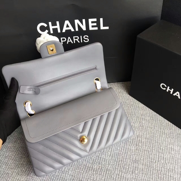 Chanel Flap Shoulder Bags Grey Original Sheepskin CF1112 Gold