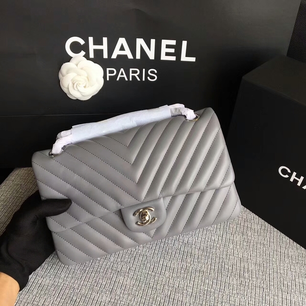 Chanel Flap Shoulder Bags Grey Original Sheepskin CF1112 Silver